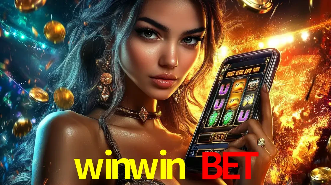 Mulher elegante mostrando um jogo de caça-níqueis em seu smartphone, destacando a experiência de cassino móvel oferecida pelo aplicativo winwin bet.